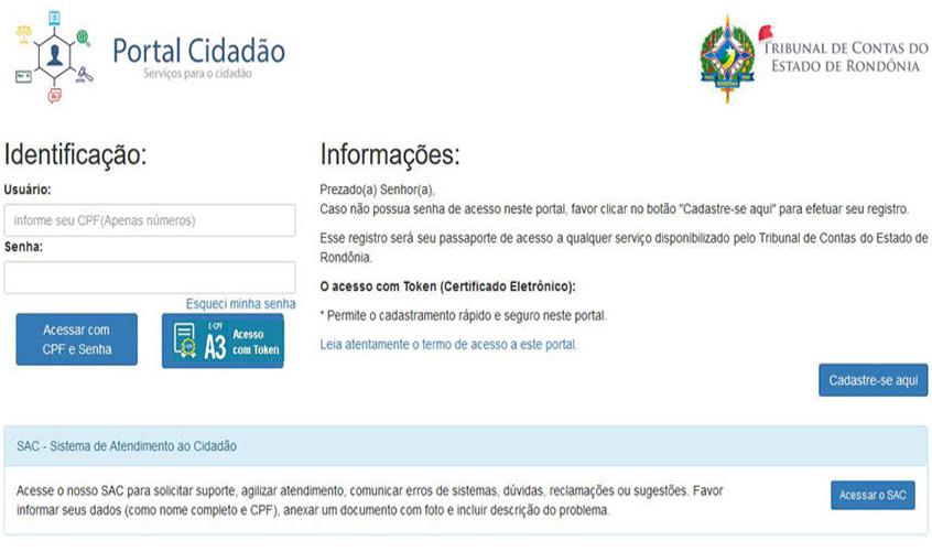 TCE-RO lança nova versão do Portal Cidadão e divulga procedimento para recadastramento utilizando token