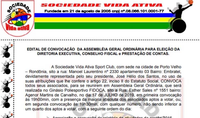 Sociedade Vida Ativa - Edital de Convocação