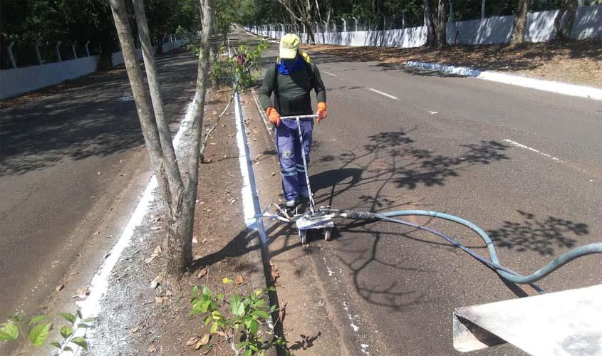 Semusb realiza pintura de meio fio na avenida Lauro Sodré