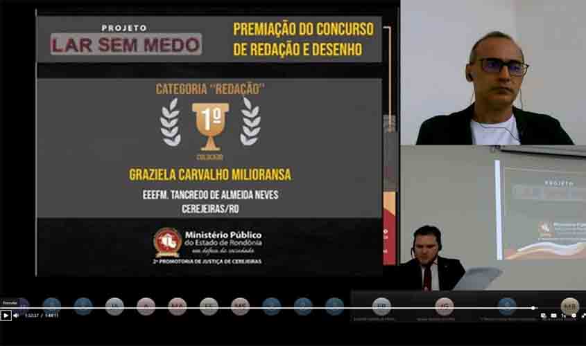 Em evento virtual, MP anuncia vencedores de concurso e encerra Projeto Lar Sem Medo em Cerejeiras, Corumbiara e Pimenteiras