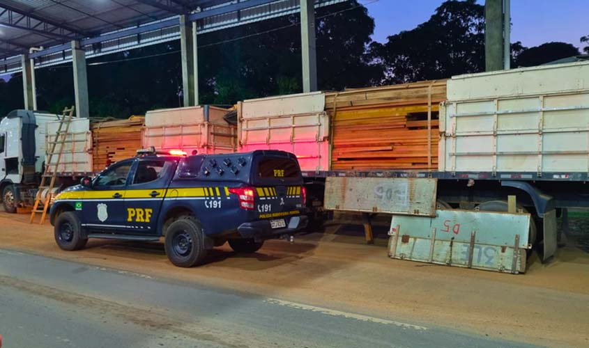 PRF identifica diversos transportes irregulares de madeira