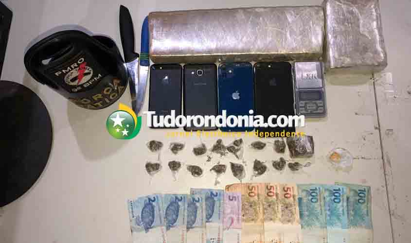 PM prende jovem e apreende adolescente com celulares e quase 2 kg de maconha