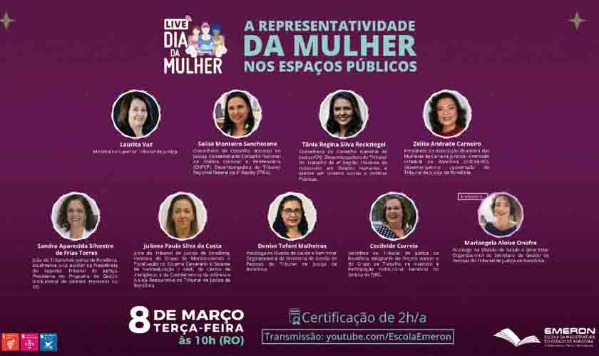 Representatividade feminina em espaços públicos é tema de evento virtual em alusão ao Dia Internacional da Mulher