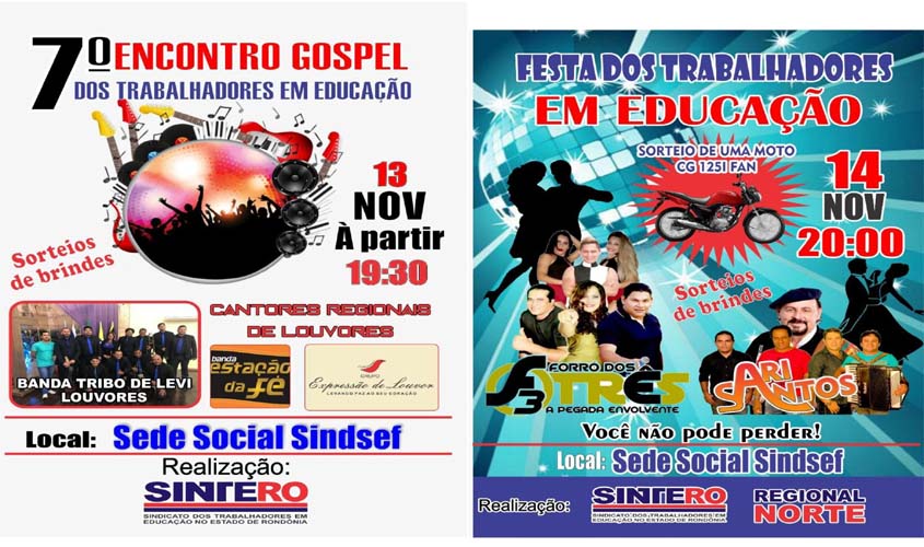 Sintero promove o 7º Festival Gospel e a tradicional Confraternização Anual dos Trabalhadores em Educação com sorteio de uma moto