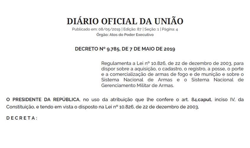 Leia a íntegra do decreto que amplia o porte de armas