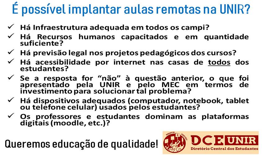 Estudantes de Direito da UNIR de Cacoal denunciam tentativa de implantar ensino remoto sem qualquer diagnóstico preciso e embasamento científico