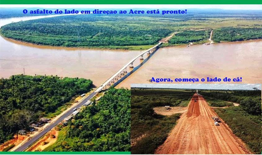 Reta final da ponte do Abunã: acesso do lado de cá está andando e fica pronto em cerca de quatro meses