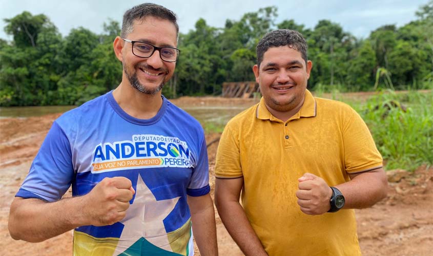 Deputado Anderson e vereador Bahia fiscalizam construção da ponte de concreto sobre o rio Ribeirão em Espigão do Oeste