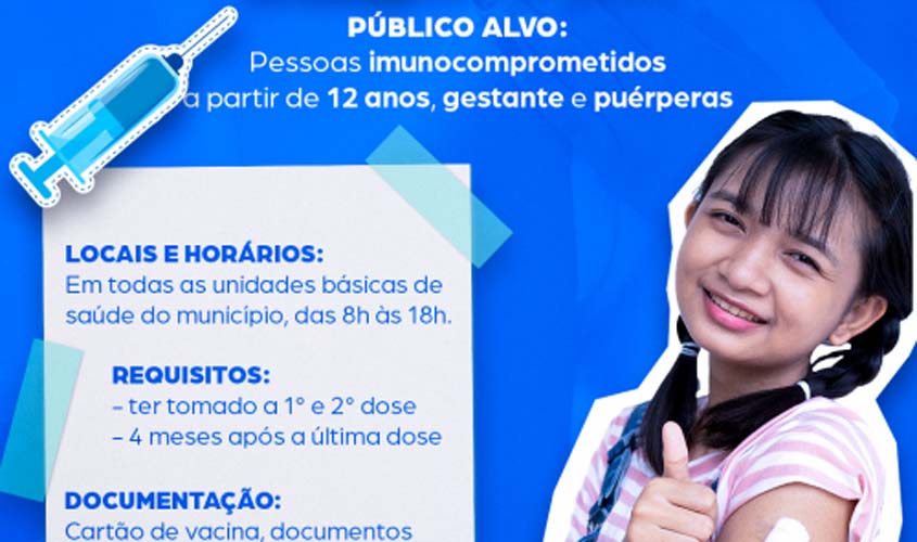 Município disponibiliza vacina bivalente para os imunocomprometidos a partir de 12 anos, gestantes e puérperas