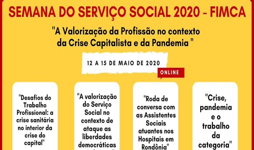 Semana do Serviço Social da FIMCA terá palestras online
