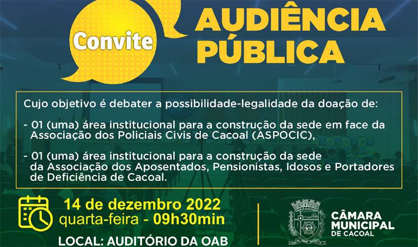 Câmara convida cacoalense para audiência pública para discutir doação de terrenos para associações sem fins lucrativos