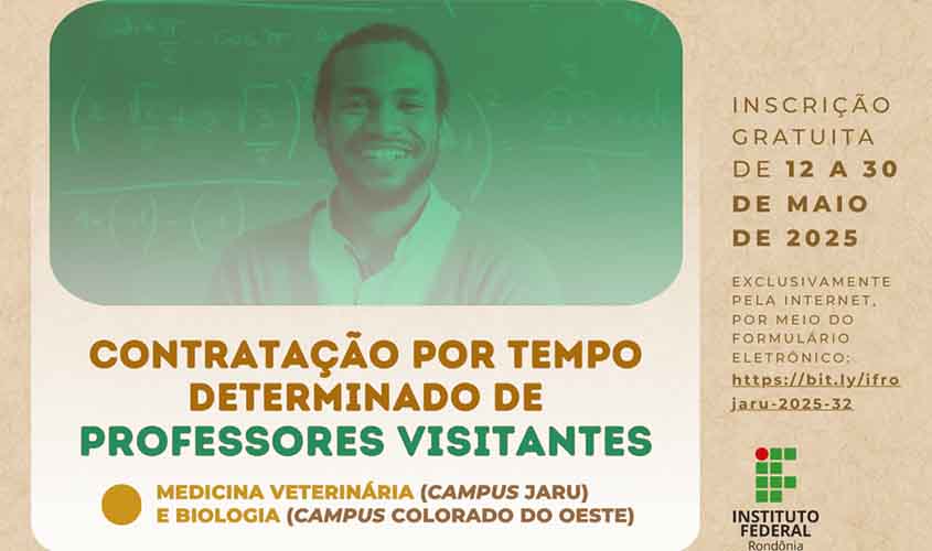 IFRO abre contratação de professores visitantes de Veterinária e Biologia para Jaru e Colorado do Oeste