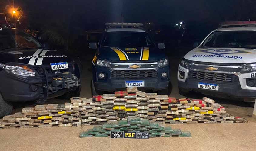 PRF, em uma ação conjunta com a PM e PC, apreende aproximadamente 170 Kg de drogas ilícitas em Machadinho D'Oeste/RO