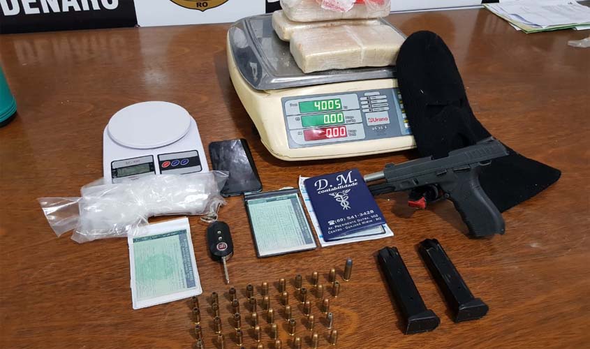 Denarc prende casal com 4 quilos de cocaína,  pistola e munições