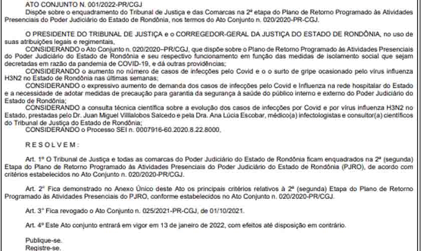 OAB Informa: TJ de RO restringe atendimento ao público em geral e prioriza atendimento virtual