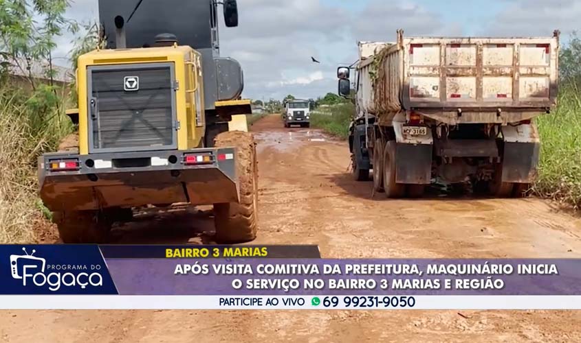 Após comitiva da prefeitura e vereadores visitar o bairro Três Marias, as maquinas começam a limpeza