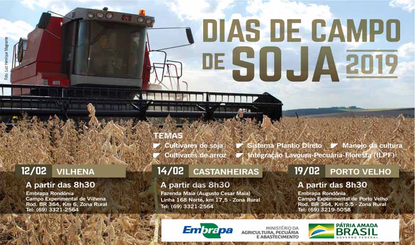 Embrapa realiza Dia de Campo de Soja em Porto Velho dia 19 de fevereiro