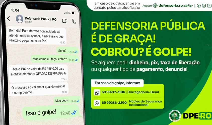 Defensoria Pública alerta sobre ocorrência de golpes utilizando o nome da instituição