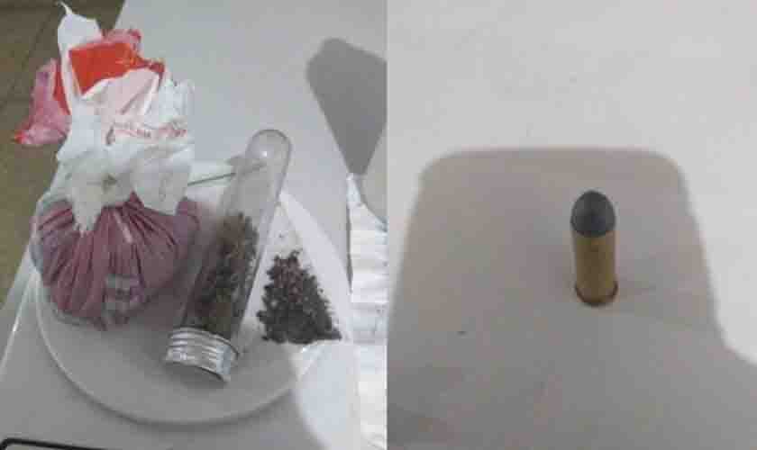 PM conduz suspeito por tráfico de entorpecentes, apreende drogas e munição