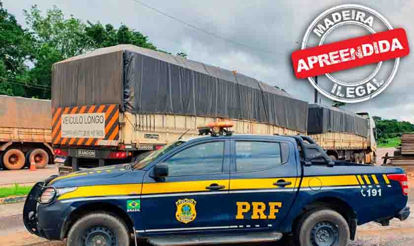 Em Ji-Paraná/RO, PRF identifica transporte irregular de madeira