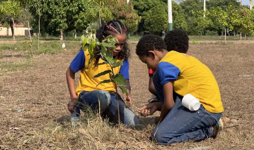 Alunos fazem plantio simbólico no Parque Jardim das Mangueiras