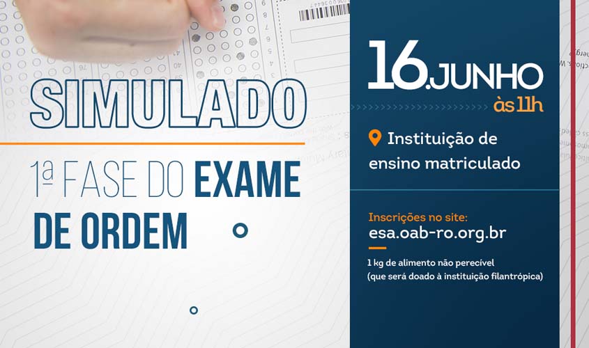 OAB/RO promove Simulado do Exame de Ordem em junho