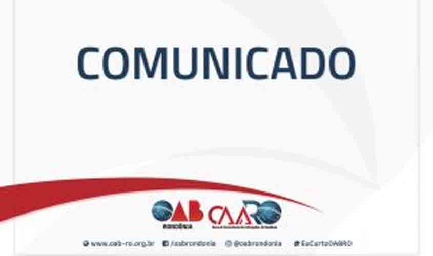 OABRO não terá expediente na segunda-feira (24)