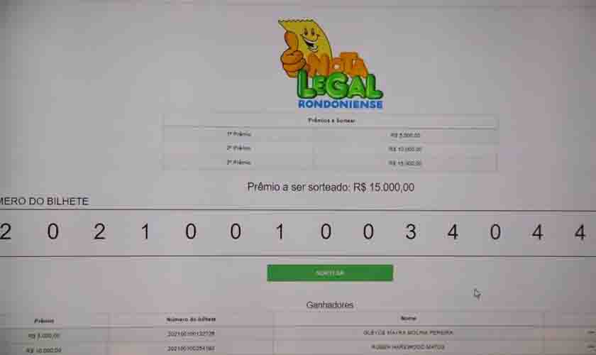 Sorteio trimestral do programa “Nota Legal Rondoniense” acontece nesta quinta-feira, 23