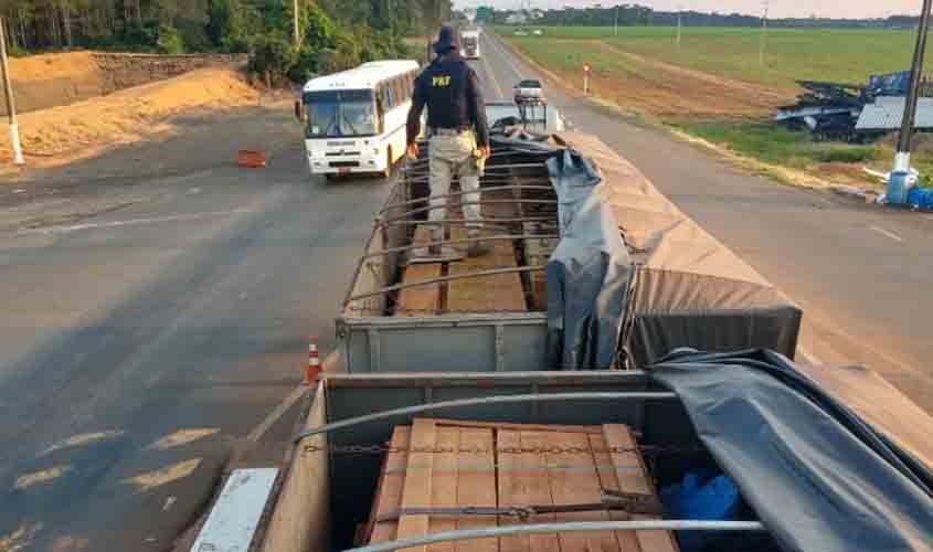 PRF apreende 44,66 m³ de madeira ilegal na BR 364 e autua condutor por crime ambiental