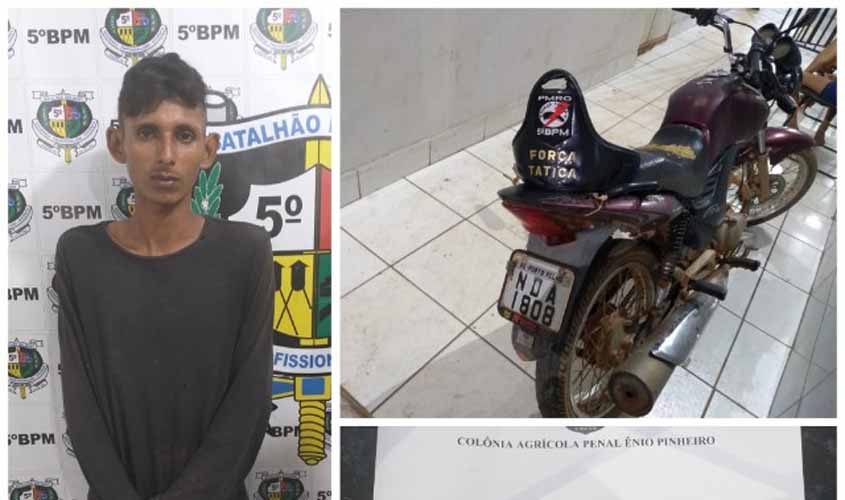 Fugitivo da  colônia penal é preso com moto roubada