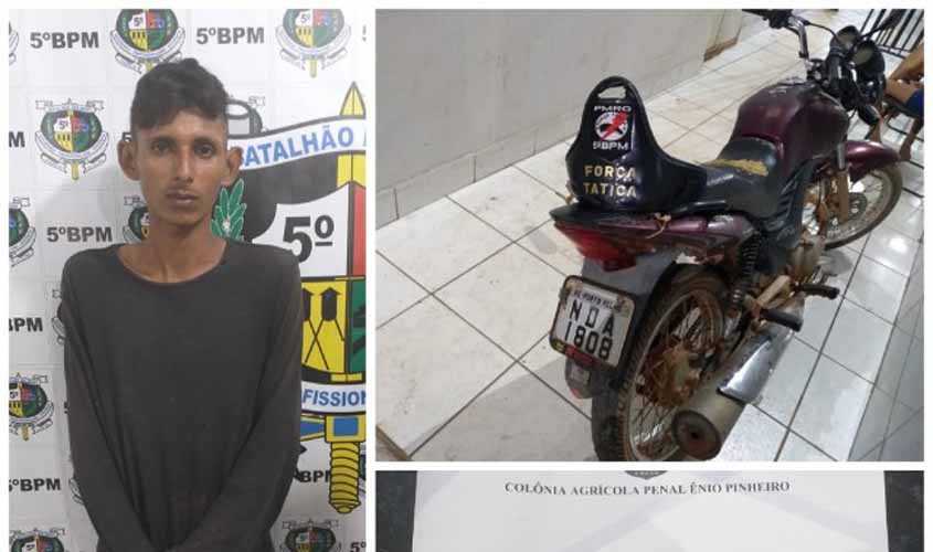 Fugitivo da Colônia Penal é preso com moto roubada