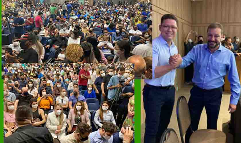 No auditório superlotado da Fimca, Marcos Rocha e Hildon Chaves fecham parceria para o mesmo palanque