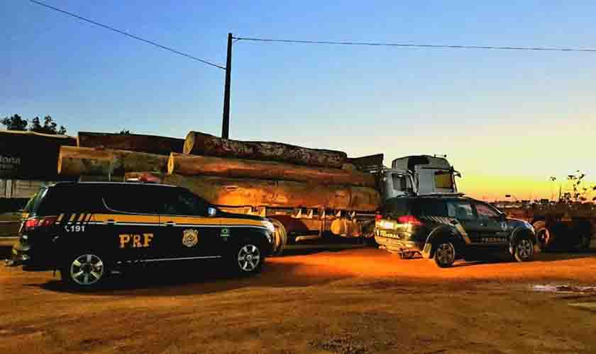 Em Humaitá/AM, PRF, PF e PMAM realizam atividade integrada de enfrentamento ao transporte irregular de madeira