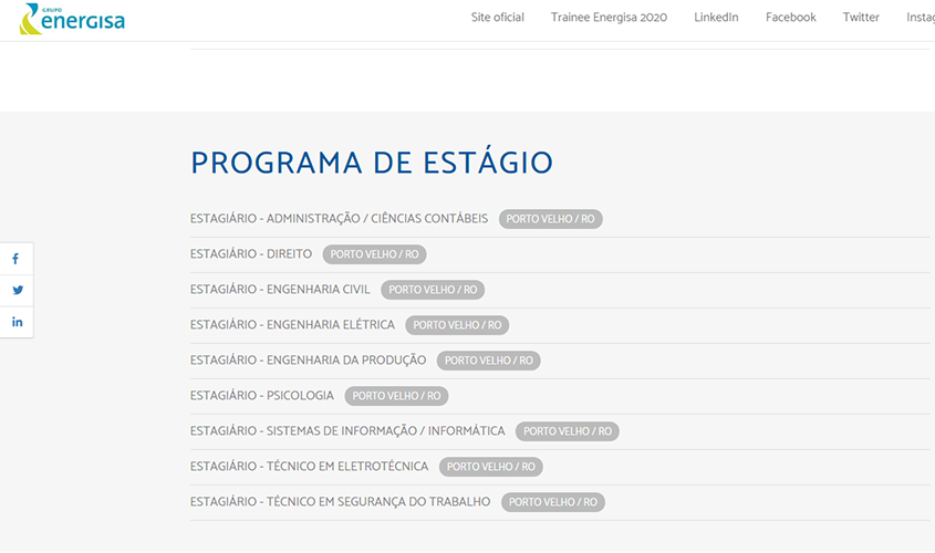 Última semana para se inscrever nas vagas de estágio da Ceron/Energisa