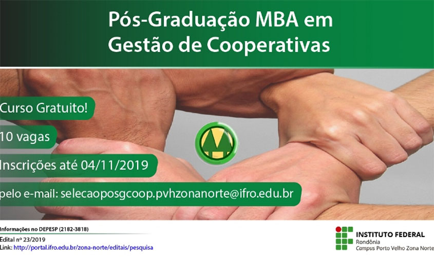 Pós-Graduação em Gestão de Cooperativas está com inscrições abertas no IFRO