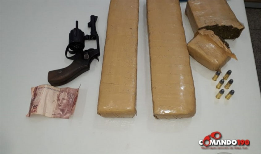 Polícia Militar apreende droga, arma e prende suspeito