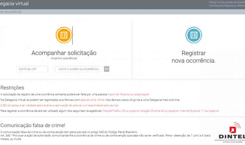 Delegacia Virtual deve ser utilizada para registrar ocorrências de menor complexidade, orienta Polícia Civil