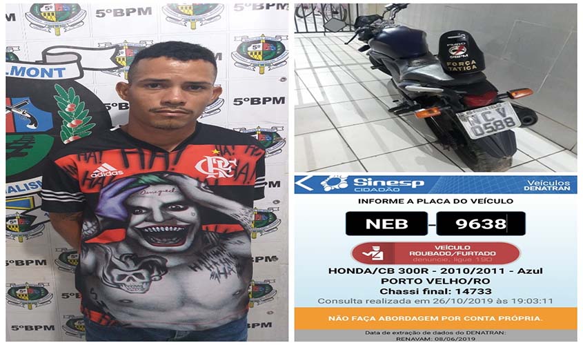 Polícia recupera moto roubada e prende suspeito 