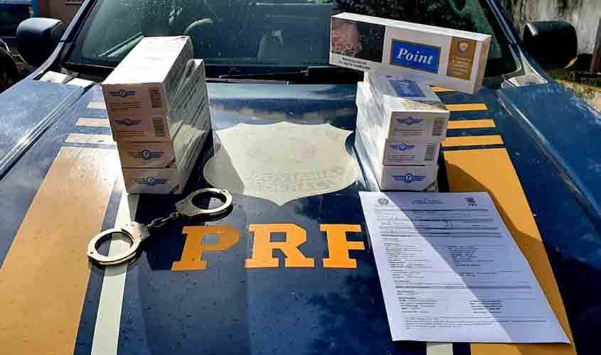 PRF e PMRO, em ação conjunta, apreendem 3 mil maços de cigarro contrabandeados