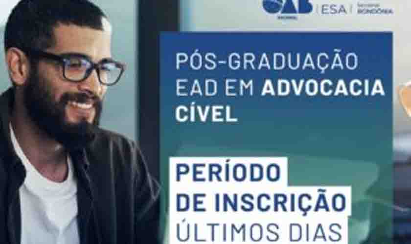 Últimos dias: Inscrições para bolsas de pós-graduação em Advocacia Cível encerram nesta quinta-feira (30)