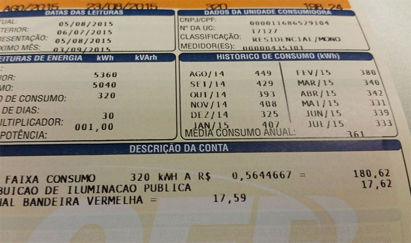 Bandeira tarifária continua no patamar vermelho em setembro